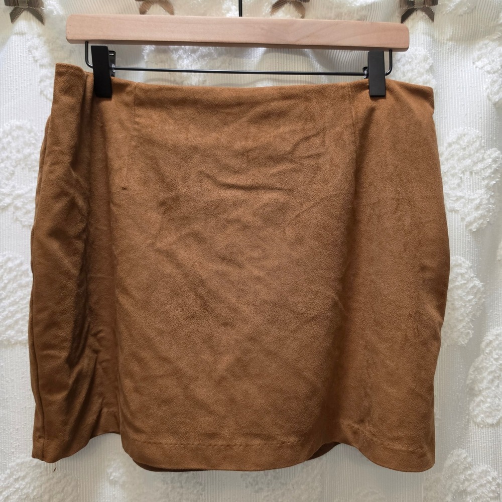 Abercrombie & Fitch Womens Vegan Suede Skort Cognac Brown Mini Skirt Large